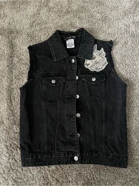 Drop Dead Punk Patch Denim Black Vest - Women Size X-Large